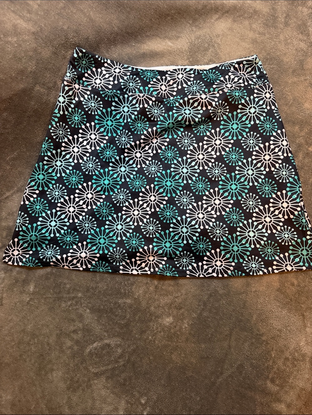 Printed A-Line Skirt in Black with Teal & White Motif